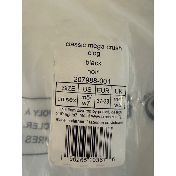 Crocs Classic Mega Crush Clog Unisex M5/W7 Black Lightweight Durable Platform Sh - Picture 8 of 15